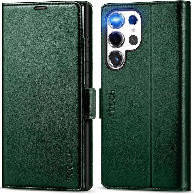 TUCCH Wallet Case for Galaxy S25 Ultra 5G, Magnetic PU Leather Stand [RFID Blocking] Card Slot Protective Folio Flip Cover with TPU Shockproof Interior Case Compatible with Galaxy S25 Ultra, Evergreen