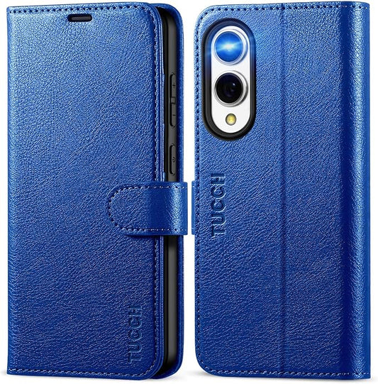 TUCCH Wallet Case for Galaxy S25 Edge 5G, Magnetic Kickstand RFID Blocking 4 Card Slot Folio PU Leather Protective Flip Cover with TPU Shockproof Inner Case Compatible with Galaxy S25 Edge, Klein Blue