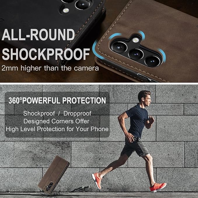 for Samsung Galaxy A54 5G Case, Flip Wallet Leather Case with Card Holder Magnetic Closure Shockproof Kickstand Protective Phone Cases Cover for Galaxy A54 6.4 Inch,Coffee