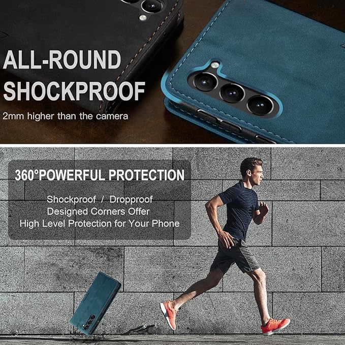 for Samsung Galaxy S23 5G Case, Flip Wallet Leather Case with Card Holder Magnetic Closure Shockproof Kickstand Protective Phone Cases Cover for Galaxy S23 5G 6.1 Inch,Blue-Green