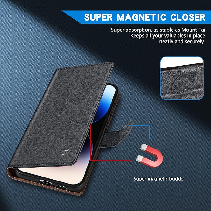 ZZXX for iPhone 14 Pro Wallet Case with [RFID Blocking] Card Slot Kickstand Magnetic Closure Leather Flip Fold Protective Phone Case for iPhone 14 Pro Case Wallet(Grey-6.1 inch)