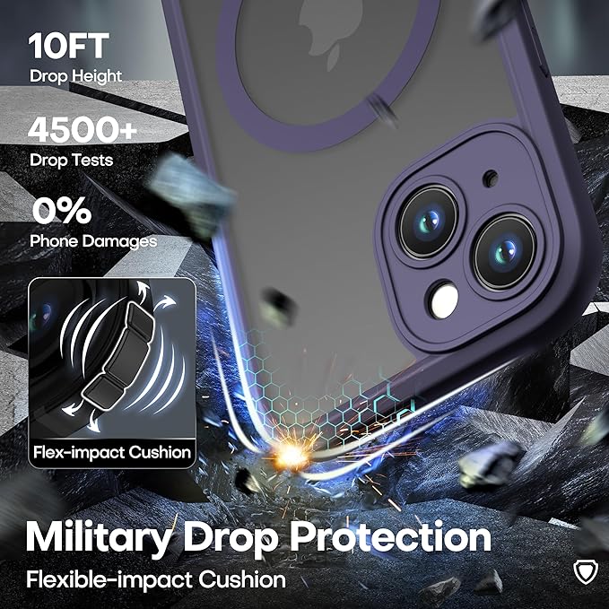 ImpactStrong Magnetic Guard Designed for iPhone 15 Case [Camera Protection] [Military Grade Drop Tested] [Compatible with MagSafe] Slim Translucent Matte Phone Case (6.1") - Deep Purple