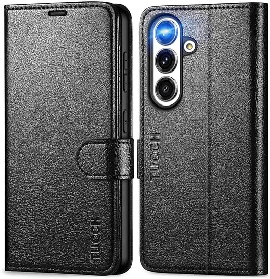 TUCCH Wallet Case for Galaxy S25, Magnetic PU Leather Stand [RFID Blocking] Card Slots Protective Folio Cover with [TPU Shockproof Interior Case] Compatible with Galaxy S25 6.2" 2025, Textured Black