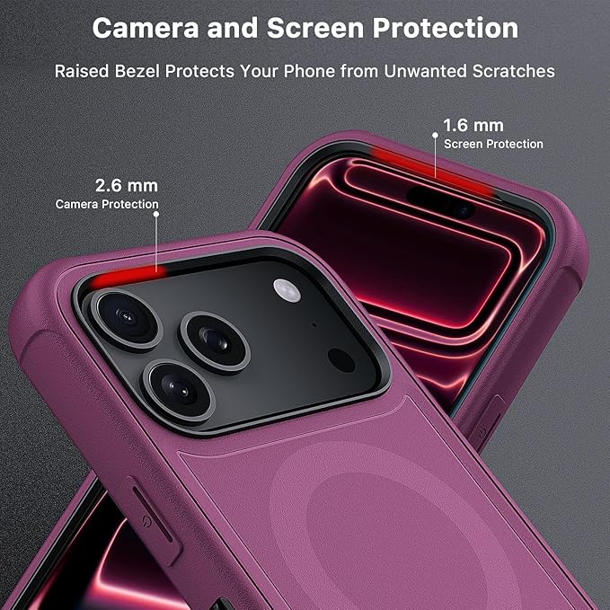 M MYBAT PRO for iPhone 17 Pro Case, Maverick Series Case with Belt Clip Holster,[Compatible with Magsafe] w/Screen Protector,Anti-Drop,Shockproof,w 360°Rotating Kickstand,Heavy Duty Protection Plum