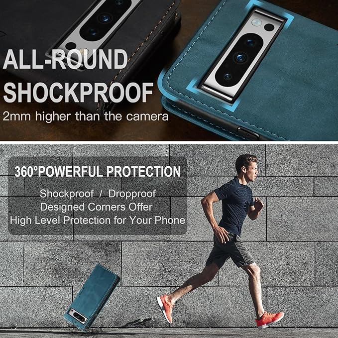 for Google 8 Pro Case, Flip Wallet Leather Case with Card Holder Magnetic Closure Shockproof Kickstand Protective Phone Cases Cover for Google 8 Pro,Blue-Green