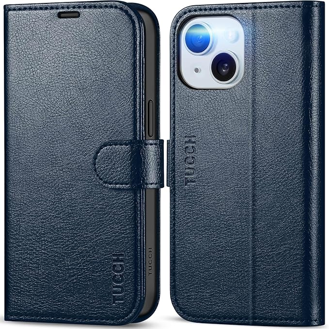 TUCCH Case for iPhone 15 Case Wallet 6.1", [TPU Shockproof Inner Shell], Kickstand PU Leather [RFID Blocking] 4 Card Holder Magnetic Stand Protective Cover Compatible with iPhone 15 5G 2023, Navy Blue