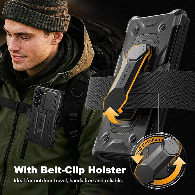 TONGATE for Z Fold 7 Case with Stylus & Pen Holder, [Built-in Privacy Screen Protector & Slide Camera Cover][Anti Spy] Military Grade Drop Stand Case for Samsung Galaxy Z Fold 7 with Belt Clip, Black