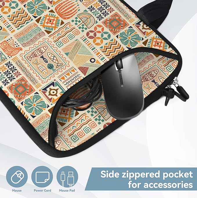 RICHEN 14 15 15.4 15.6 inch Laptop Shoulder Bag Messenger Bag Notebook Handle Sleeve Neoprene Carrying Case with Accessories Pocket (14-15.6 inch, Geometric Drawing)