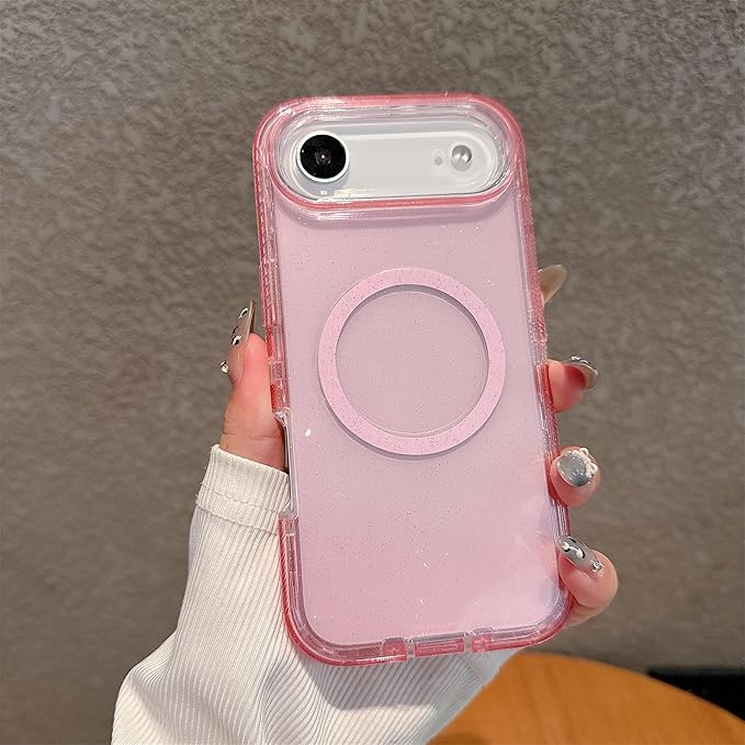 Designed for iPhone 17 Air Case,[Compatible with Magsafe] [Non-Yellowing] [Without Screen Protector] Shockproof/Dust/Drop Proof 3-Layer Full Body Protection Rugged Heavy Duty Cover, Pink Glitter