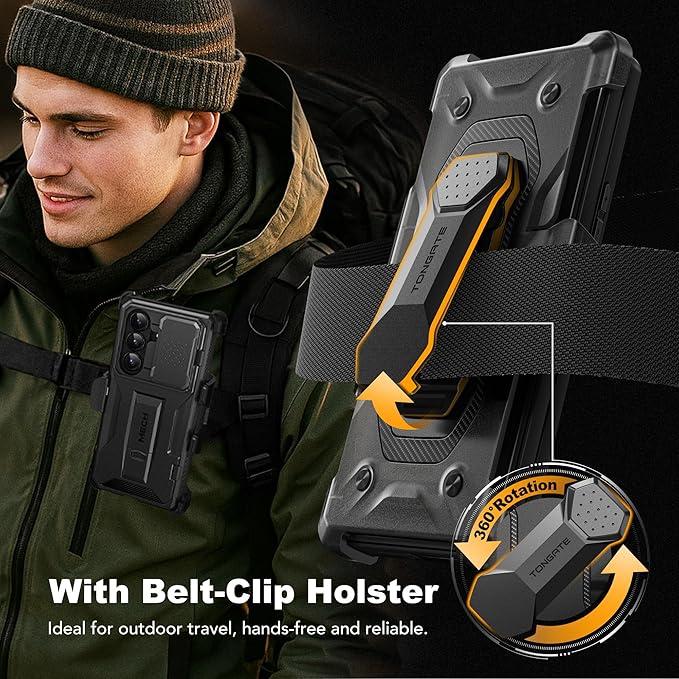 TONGATE for Z Fold 7 Case with Privacy Screen Protector, [Built-in Slide Camera Cover & Stand] [Anti Spy] Military Grade Drop Phone Case for Samsung Galaxy Z Fold 7 with Belt Clip, Black Privacy