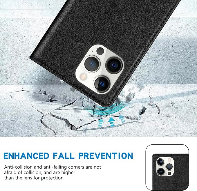 ZZXX for iPhone 15 Pro Wallet Case with [RFID Blocking] Card Slot Stand Strong Magnetic Leather Flip Fold Protective Phone Case for iPhone 15 Pro Case Wallet(Black-6.1 inch)