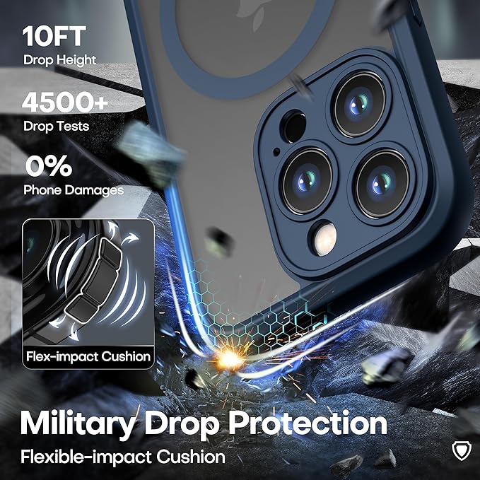 ImpactStrong Magnetic Guard Designed for iPhone 15 Pro Max Case [Camera Protection] [Military Grade Drop Tested] [Compatible with MagSafe] Slim Translucent Matte Phone Case (6.7") - Navy Blue