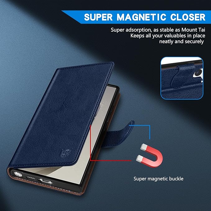 ZZXX for Samsung Galaxy S25 Ultra Wallet Case with [RFID Blocking] Card Slot Kickstand Magnetic Closure Leather Flip Fold Protective Phone Case for Galaxy S25 Ultra 5G Case Wallet(Blue-6.8 inch)