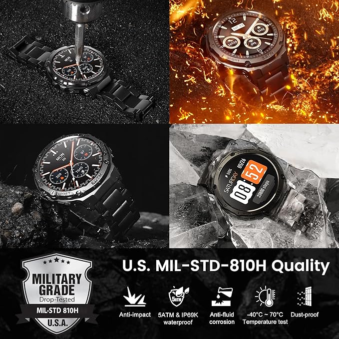 Smart Watch for Men with GPS,50 Days Battery Life,5ATM Waterproof,1.43" Amoled HD Display Answer/Make Calls Rugged Military Full Metal Body Compatible for Android&iOS