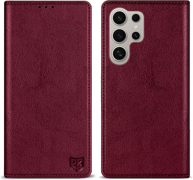 ZZXX for Samsung Galaxy S25 Ultra Wallet Case with [RFID Blocking] Card Slot Stand Strong Magnetic Leather Flip Fold Protective Phone Case for Samsung Galaxy S25 Ultra Case Wallet(Wine Red-6.8 inch)
