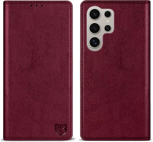 ZZXX for Samsung Galaxy S25 Ultra Wallet Case with [RFID Blocking] Card Slot Stand Strong Magnetic Leather Flip Fold Protective Phone Case for Samsung Galaxy S25 Ultra Case Wallet(Wine Red-6.8 inch)