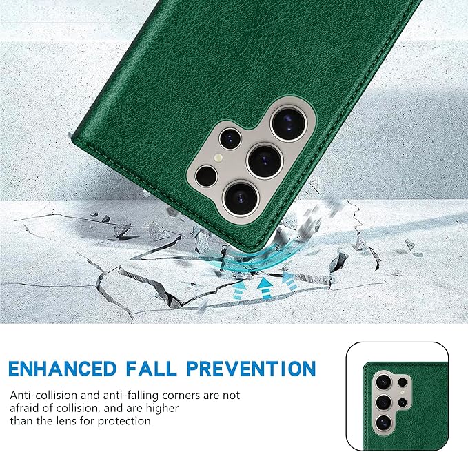 ZZXX for Samsung Galaxy S25 Ultra Wallet Case with [RFID Blocking] Card Slot Stand Strong Magnetic Leather Flip Fold Protective Phone Case for Samsung Galaxy S25 Ultra Case Wallet(Green-6.8 inch)