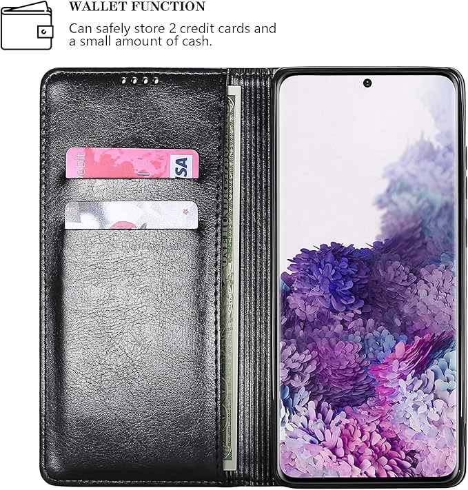 for Samsung Galaxy S25 Plus Genuine Leather Wallet Case, Built-in Card Holder [RFID Blocking] & Kickstand, Protective Shockproof Phone Case for S25 Plus, Black