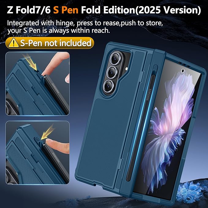 Oterkin Magnetic for Samsung Galaxy Z Fold 7 Case Built-in Screen Protector [Thinner S Pen Holder & Kickstand] [Fit for MagSafe] [Hinge Protection] Full Body Shockproof Phone Case for Z Fold 7, Blue-A
