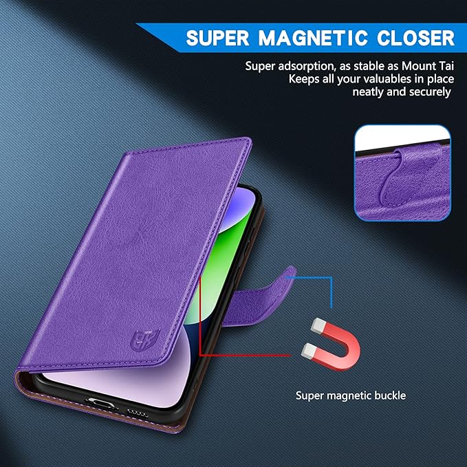 ZZXX for iPhone 14 Plus Wallet Case with [RFID Blocking] Card Slot Kickstand Magnetic Closure Leather Flip Fold Protective Phone Case for iPhone 14 Plus Case Wallet(Purple-6.7 inch)