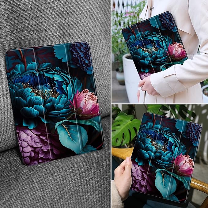 MEEgoodo Case for Samsung Galaxy Tab A9 Plus 11 inch Cover 2024 2023 with S Pen Holder, A9+ Smart Tablet Cases with Trifold Stand+Soft TPU Back Shell+Smart Auto Wake/Sleep, Beautiful Fantasy Flower