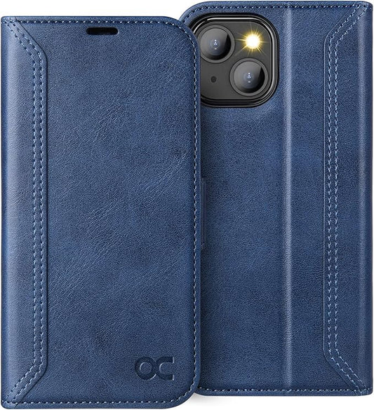 OCASE Retro Series Compatible with iPhone 14 Wallet Case with Card Holders [RFID Blocking][TPU Inner Shell ][Kickstand] PU Leather Flip Folio Shockproof Phone Cover 6.1 inch(Blue)