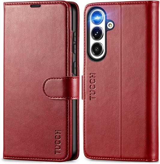 TUCCH Wallet Case for Galaxy S25 Plus 5G, Magnetic Kickstand RFID Blocking Card Slot Folio PU Leather Protective Flip Cover with TPU Shockproof Inner Case Compatible with Galaxy S25 Plus, Dark Red