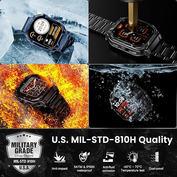 AMAZTIM GPS Smart Watch for Men, 6 Satellite Positioning, Compass, Stainless Steel Body, 50M Waterproof, 480mAh Extra-Large Battery, Answer/Make Call, 1.96" AMOLED Screen, Compatible for Android iOS