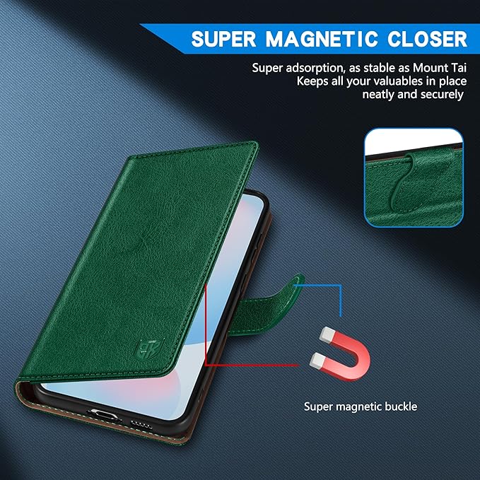 ZZXX for Samsung Galaxy S25 Wallet Case with [RFID Blocking] Card Slot Kickstand Magnetic Closure Leather Flip Fold Protective Phone Case for Samsung Galaxy S25 5G Case Wallet(Green-6.2 inch)