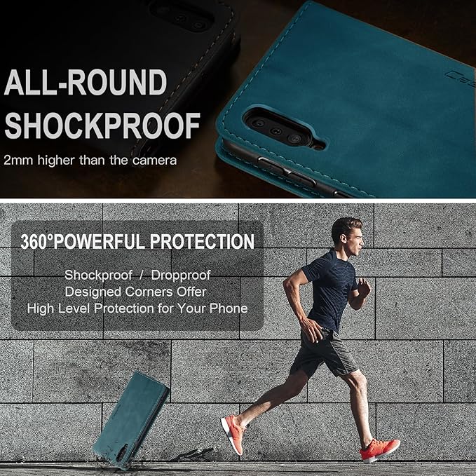 for Samsung Galaxy A50 Case, Flip Wallet Leather Case with Card Holder Magnetic Closure Shockproof Kickstand Protective Phone Cases Cover for Samsung A50,Blue-Green