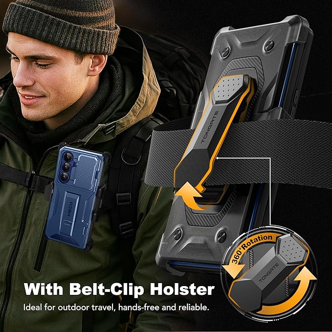 TONGATE for Z Fold 7 Case with Privacy Screen Protector, [Built-in Slide Camera Cover & Stand] [Anti Spy] Military Grade Drop Phone Case for Samsung Galaxy Z Fold 7 with Belt Clip, Blue Privacy