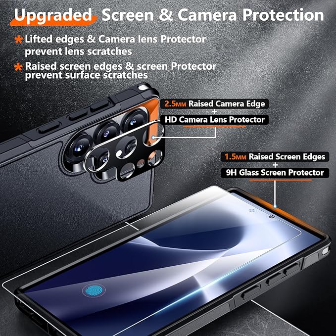 Red2Fire for Samsung Galaxy S25 Ultra Case, [Military Grade Drop Protection] Heavy Duty Full Body Shockproof Protection Non-Slip Phone Case for S25 Ultra Case 6.9 inch Black