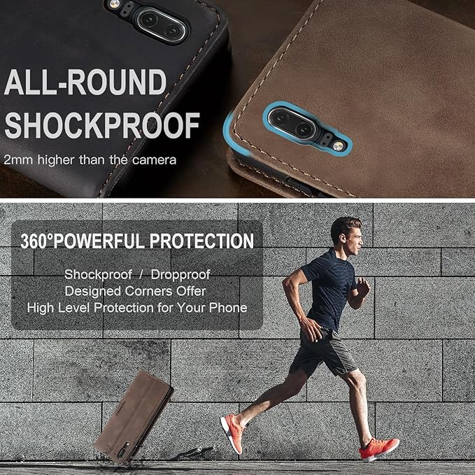 for Huawei P20 Case, Flip Wallet Leather Case with Card Holder Magnetic Closure Shockproof Kickstand Protective Phone Cases Cover for Huawei P20,Coffee