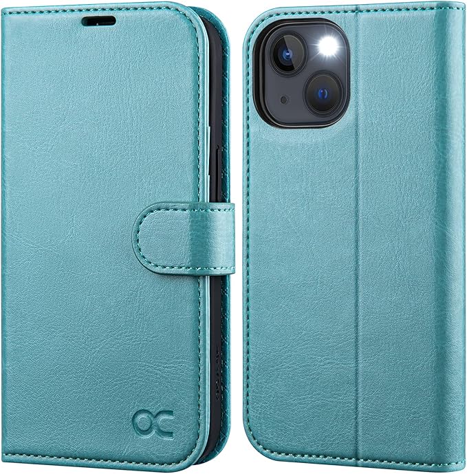 OCASE Compatible with iPhone 14 Wallet Case, PU Leather Flip Folio Case with Card Holders RFID Blocking Kickstand [Shockproof TPU Inner Shell] Phone Cover 6.1 Inch 2022 (Mint Green)