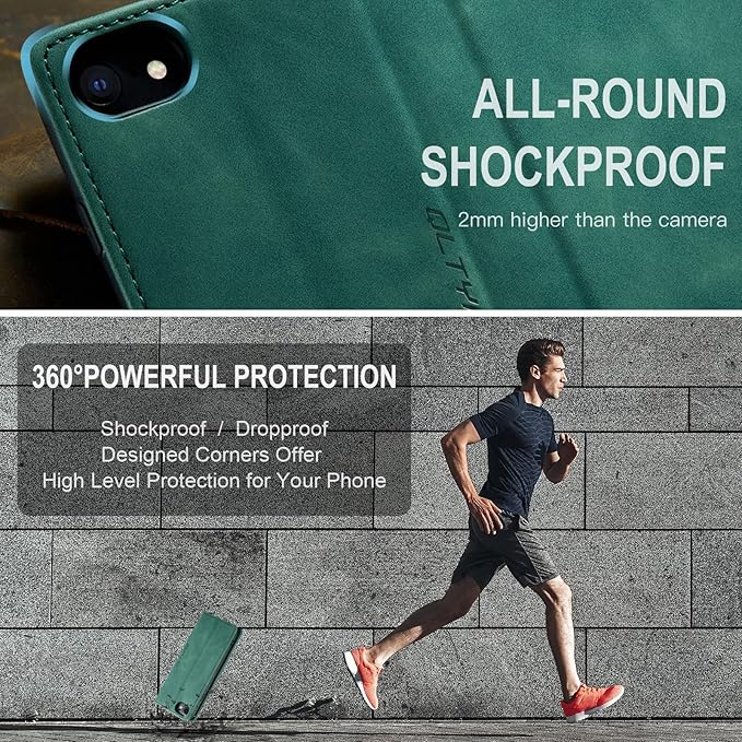 QLTYPRI Case for iPhone 16e, Vintage PU Leather Wallet Case Card Slot Kickstand Magnetic Closure Shockproof Flip Folio Cover for iPhone 16e - Dark Green