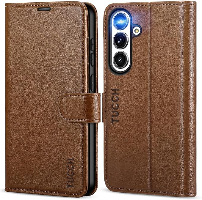 TUCCH Case Wallet for Galaxy S25 Plus 5G, Magnetic PU Leather Kickstand [RFID Blocking] Card Slot Protective Flip Cover with [TPU Shockproof Interior Case] Compatible with Galaxy S25 Plus 6.7", Brown