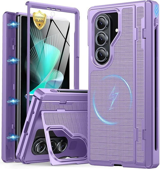 Oterkin Magnetic for Samsung Galaxy Fold 7 Case Built-in Screen Protector [Kickstand][Fit for MagSafe][Hinge Protection & Thinner S Pen Holder] Full Body Shockproof Phone Case for Z Fold 7, Purple