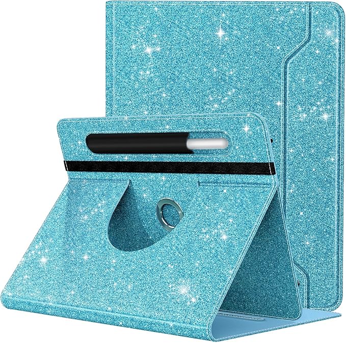 TiMOVO Universal Case for 9-11 Inch Tablet, 360 Degree Rotating Stand Protective Cover with Pen Pocket for 9 10 10.1 Inch Android Touchscreen Tablet, Glitter Sky Blue