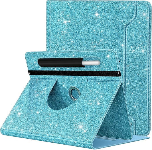 TiMOVO Universal Case for 9-11 Inch Tablet, 360 Degree Rotating Stand Protective Cover with Pen Pocket for 9 10 10.1 Inch Android Touchscreen Tablet, Glitter Sky Blue