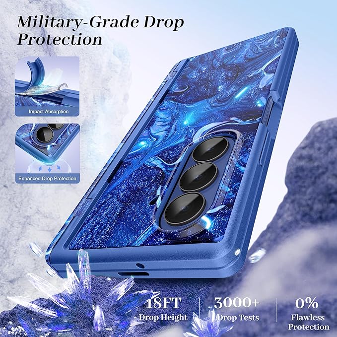 GVIEWIN for Samsung Galaxy Z Fold 7 Case with Privacy Screen Protector [Compatible with Magsafe][Built-in Kickstand] Magnetic Full-Body Hinge Protection Slim Phone Case for Z Fold 7, Star Abyss/Blue