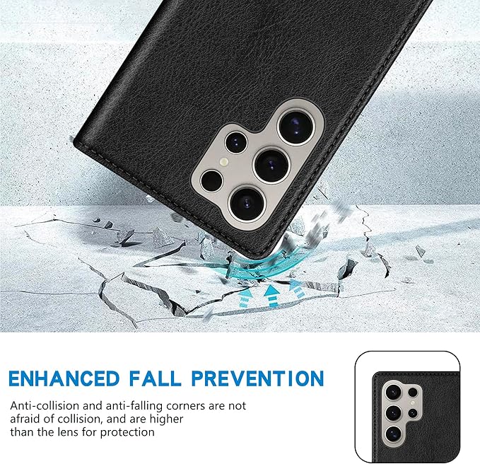 ZZXX for Samsung Galaxy S25 Ultra Wallet Case with [RFID Blocking] Card Slot Stand Strong Magnetic Leather Flip Fold Protective Phone Case for Samsung Galaxy S25 Ultra Case Wallet(Black-6.8 inch)