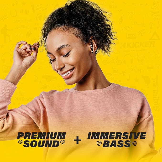 KICKER TWS1 True Wireless Earbuds, Bluetooth Earbuds with Microphone, Wireless Earphones for Android and iOS, Fast-Charging Case for USB-C with 20 Hours of Playtime