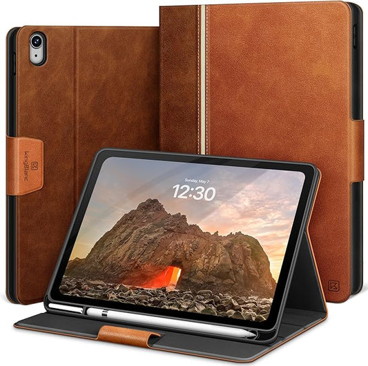 KingBlanc Case for iPad (A16) 11th Generation 11-inch 2025, iPad 10th Generation 10.9" 2022 with Pencil Holder, Vegan Leather Protective Stand Cover, Auto Sleep Wake, Multi-Angle Viewing/Typing, Brown