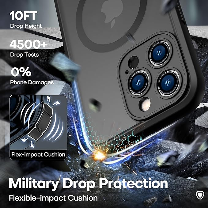 ImpactStrong Magnetic Guard Designed for iPhone 14 Pro Max Case [Camera Protection] [Military Grade Drop Tested] [Compatible with MagSafe] Slim Translucent Matte Phone Case (6.7") - Black