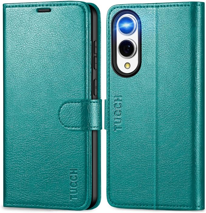 TUCCH Wallet Case for Galaxy S25 Edge 5G, Magnetic PU Leather Kickstand [RFID Blocking] [4 Card Slots] Folio Cover with [TPU Shockproof Inner Shell] Compatible with Galaxy S25 Edge 6.7" 2025, Cyan