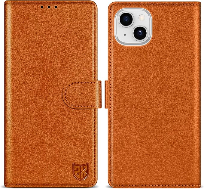 ZZXX for iPhone 14 Plus Wallet Case with [RFID Blocking] Card Slot Kickstand Magnetic Closure Leather Flip Fold Protective Phone Case for iPhone 14 Plus Case Wallet(Brown-6.7 inch)