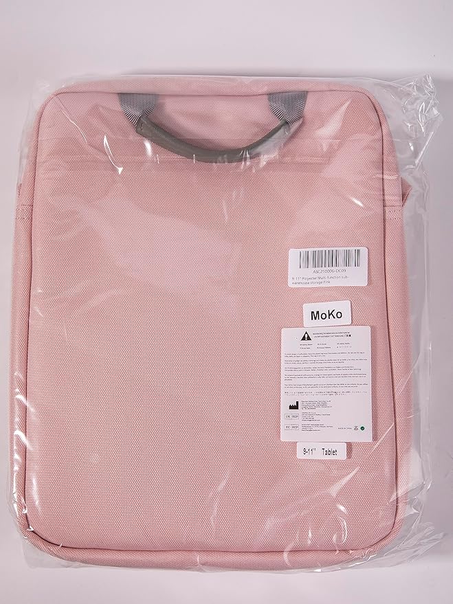 MoKo 9-11 Inch Tablet Sleeve Bag Handle Carrying Case with Shoulder Strap Fits New 11-inch iPad Pro M4/iPad Air M2, iPad 10th 10.9, iPad 9/8/7th 10.2, iPad Air 5/4th 10.9, Tab S8/S9 11, Pink