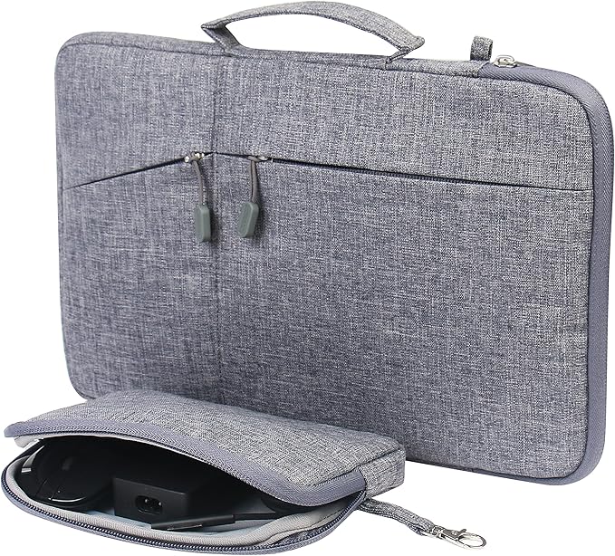 Megoo 13inch Laptop Sleeve with Accessory Pouch for Surface Laptop 5/4/3/2/6 13.5", Laptop 7 13.8", Surface Book 13.5", Carry Case for 13"~14" Tablet Chromebook(Gray with Charger Case)
